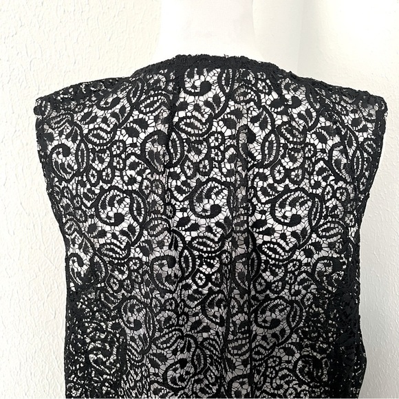 Floral Crochet Lace Trim Sleeveless Open Front Vest Cardigan for Women Black M/L - Picture 6 of 6